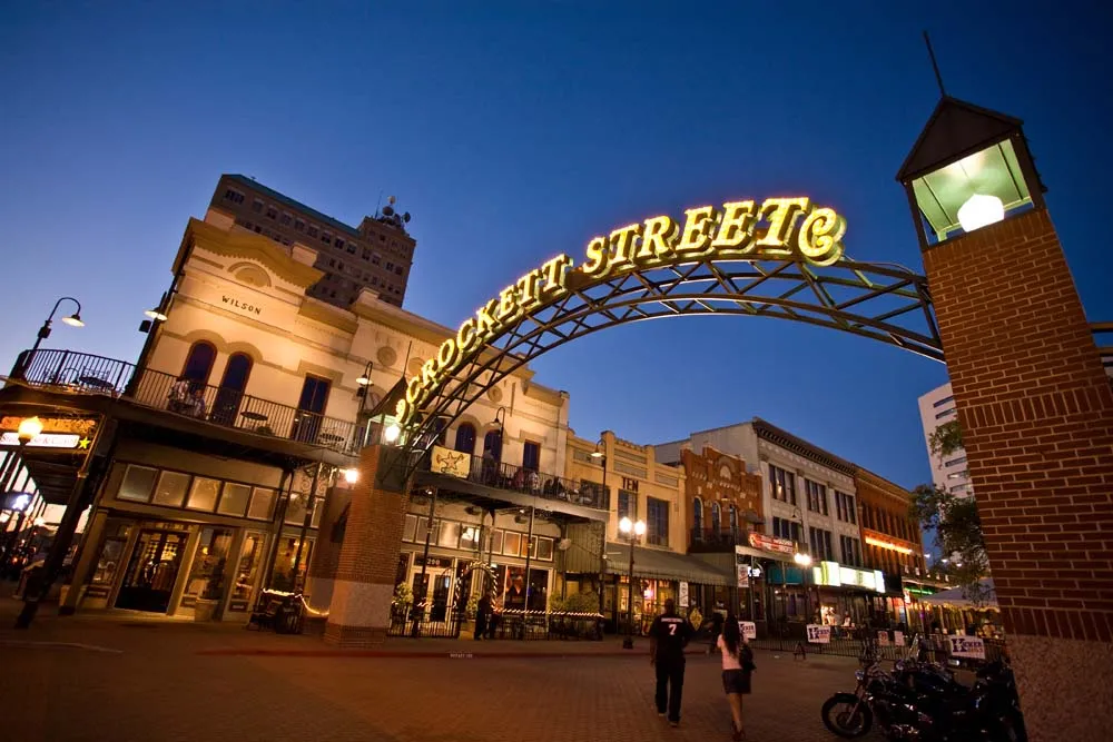 Crockett Street arch in downtown Beaumont, Texas at dusk