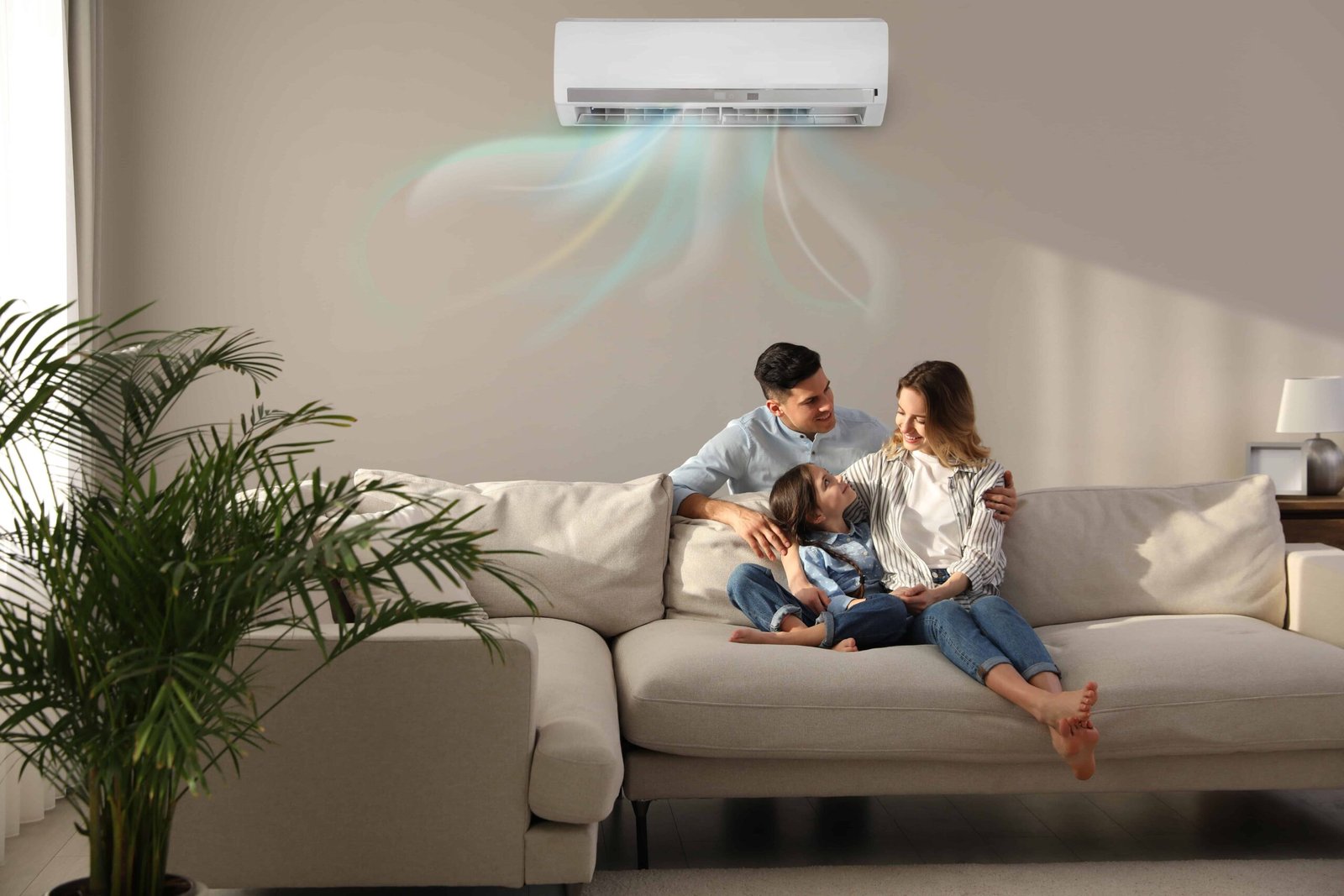 Family enjoying air conditioning in living room